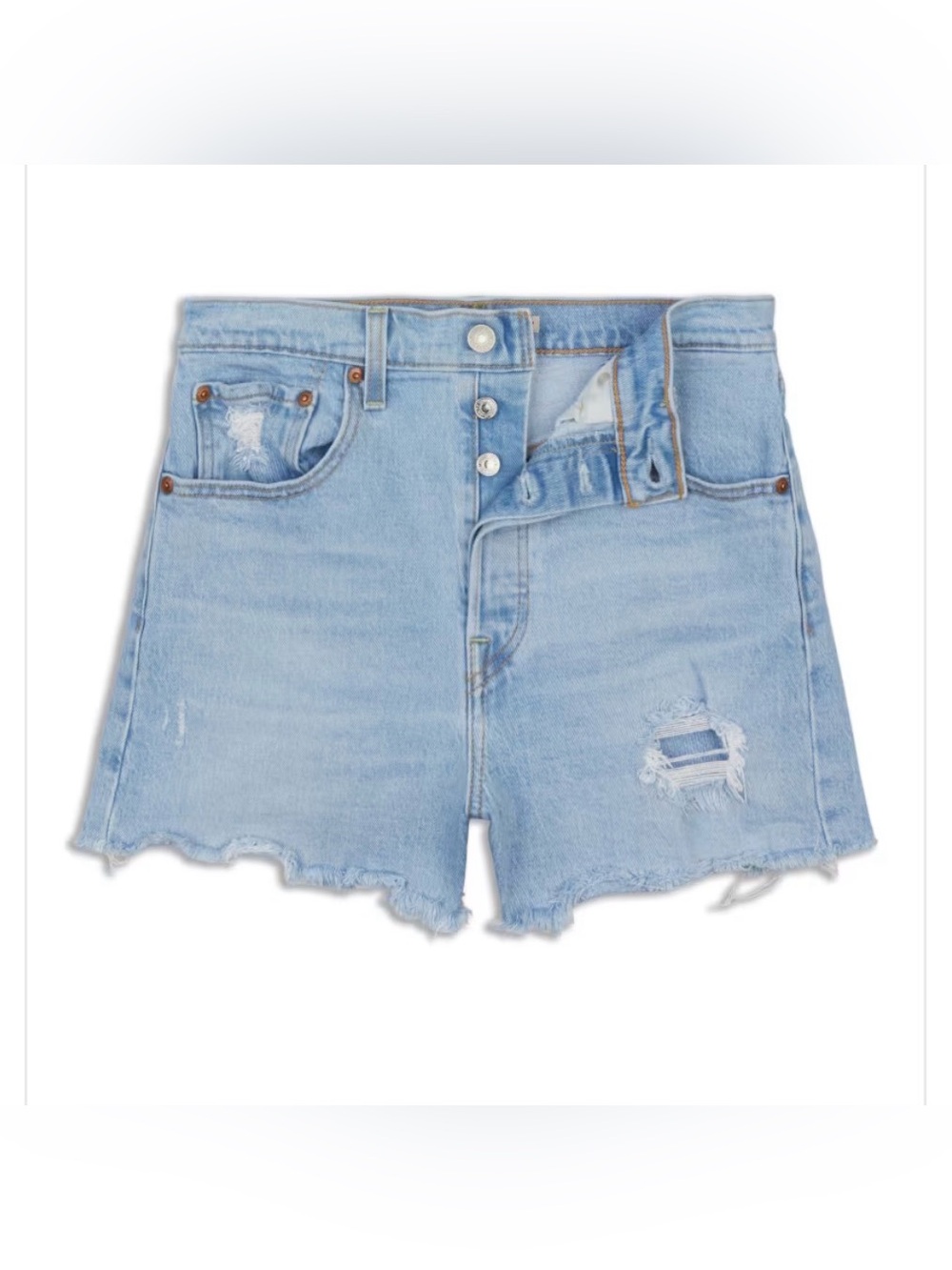 Levi’s Premium Ribcage Women’s 32 High Rise Cut Off Shorts Light Wash Blue denim